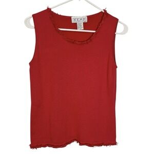 Kemp Collection S Red Tank Top Silk Blend Fringe Trim Minimalist Chic